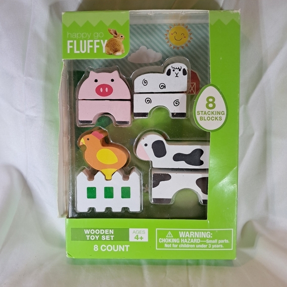 Happy go Fluffy Wooden Toy Stacking Blocks Toy, Farm Animals, 8 Blocks - Picture 3 of 4